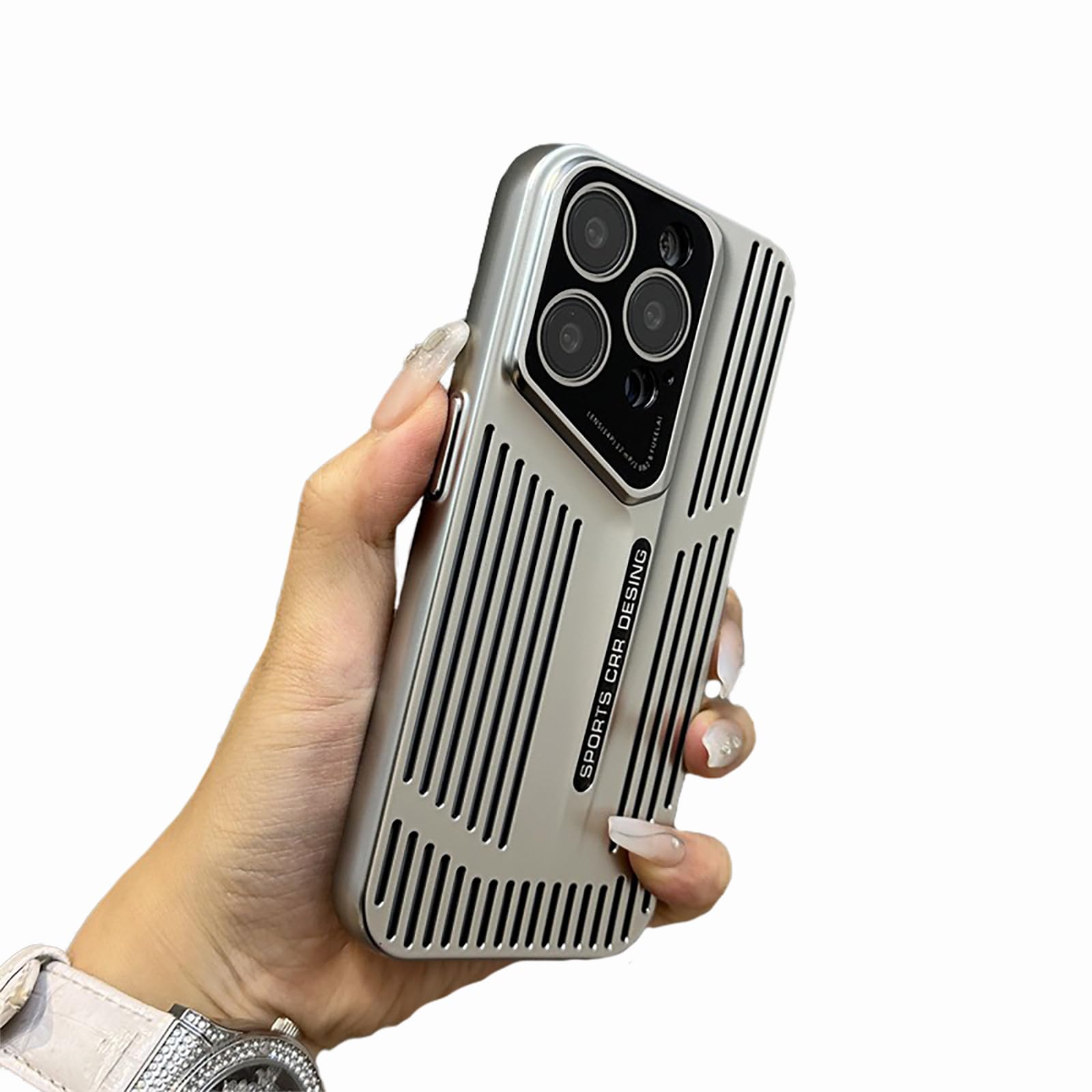 HUHUCASE Suitable for iPhone 17/16/15/14/13/12pro Max/Plus Blade Heat Dissipation Mobile Phone Case Breathable Hollow Simple Protective Cover (Silver,