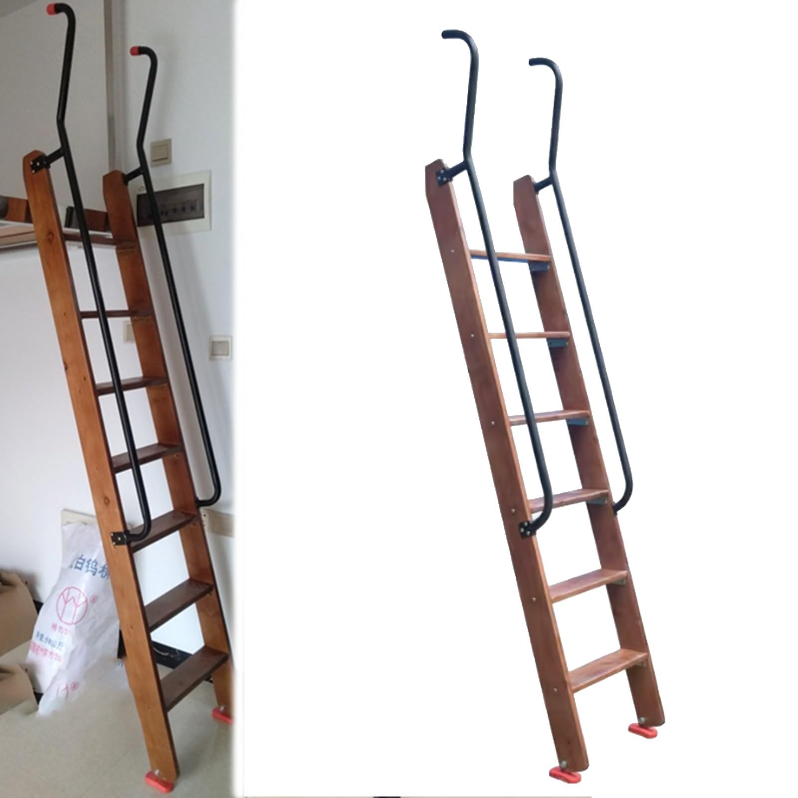 Hochbett Leiter Walnuss-Betttrittleiter Mit Handläufen Und Breiten Stufen, Etagenbettleiter Für Zuhause, Nur Holztrittleiter - 1,25 1,5 1,6 1,7 1,75 M(1.25m(49 1/5in))