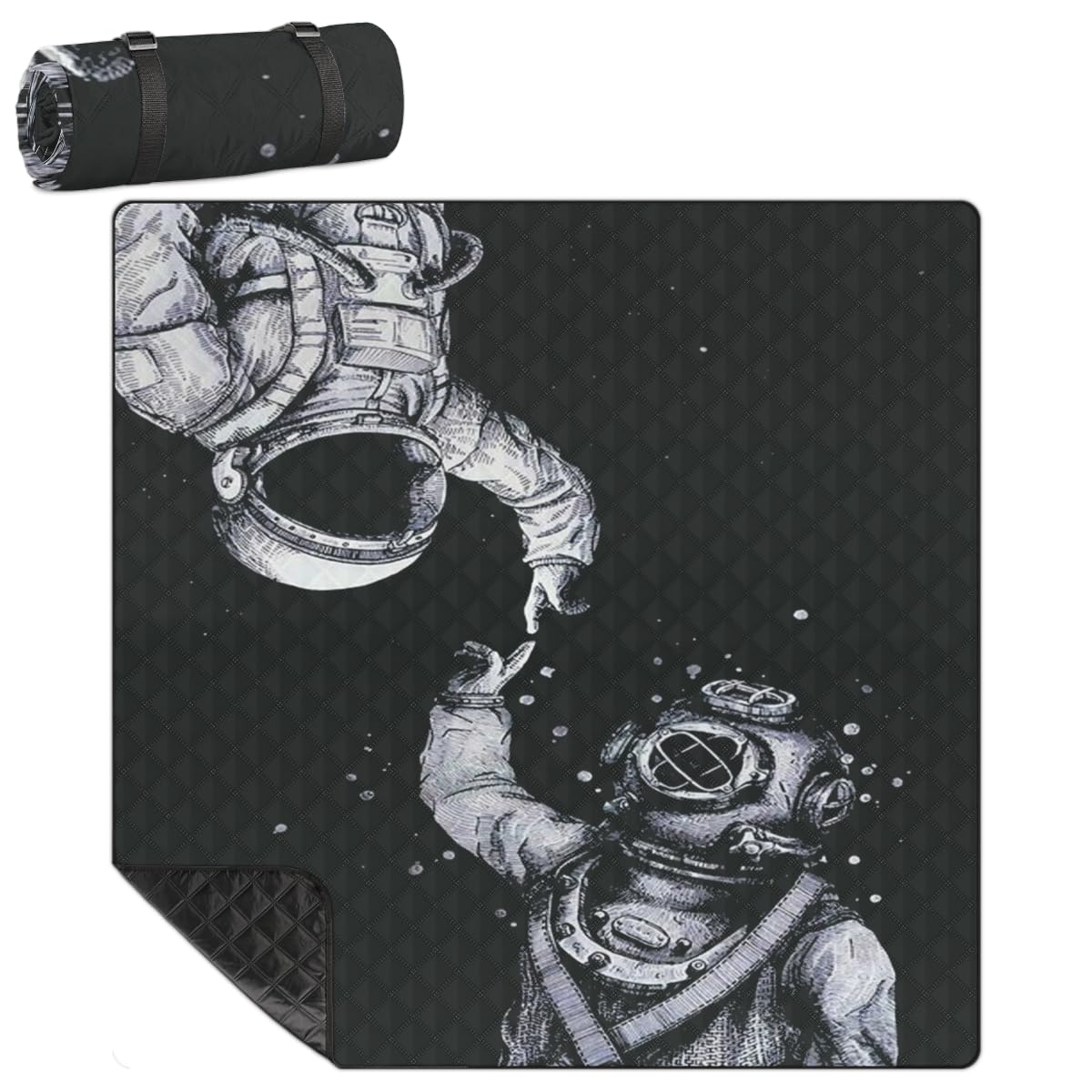 Shimoshe Extra Large Picnic Blankets 79”x 79”, Alien Astronaut Waterproof Foldable Picnic Mat with Straps Portable Beach Blanket for Camping Park Grass Beach Indoor