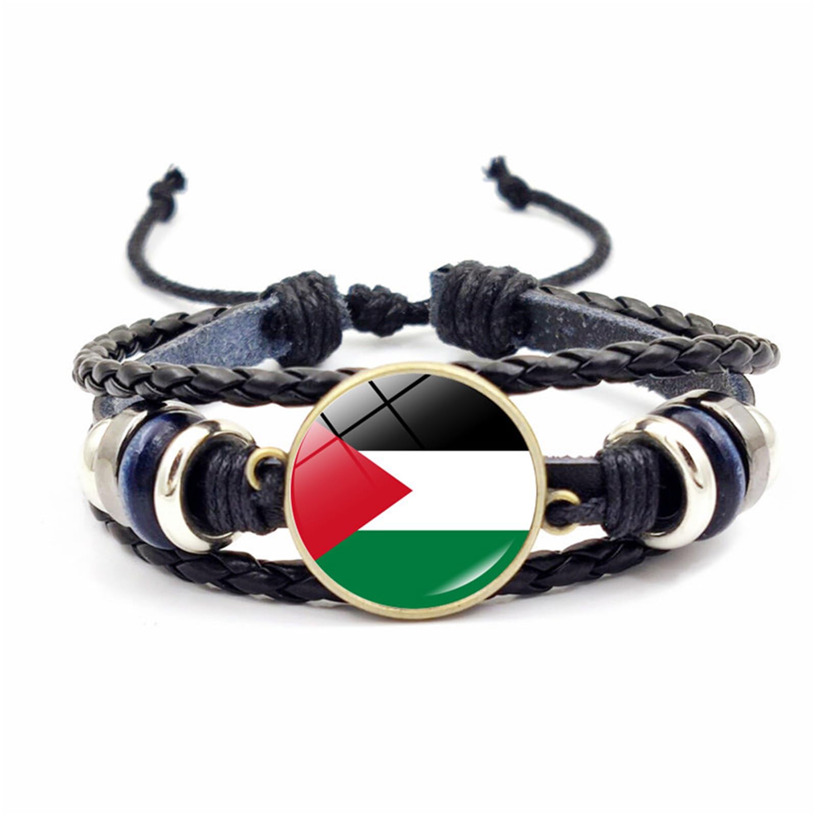 Wwhjr Men's Black Fashion Palestine Flag Bracelet For Wo Multi-Layer Woven Braided Leather Bracelets Jewelry Country Flag Wristband Bracelet