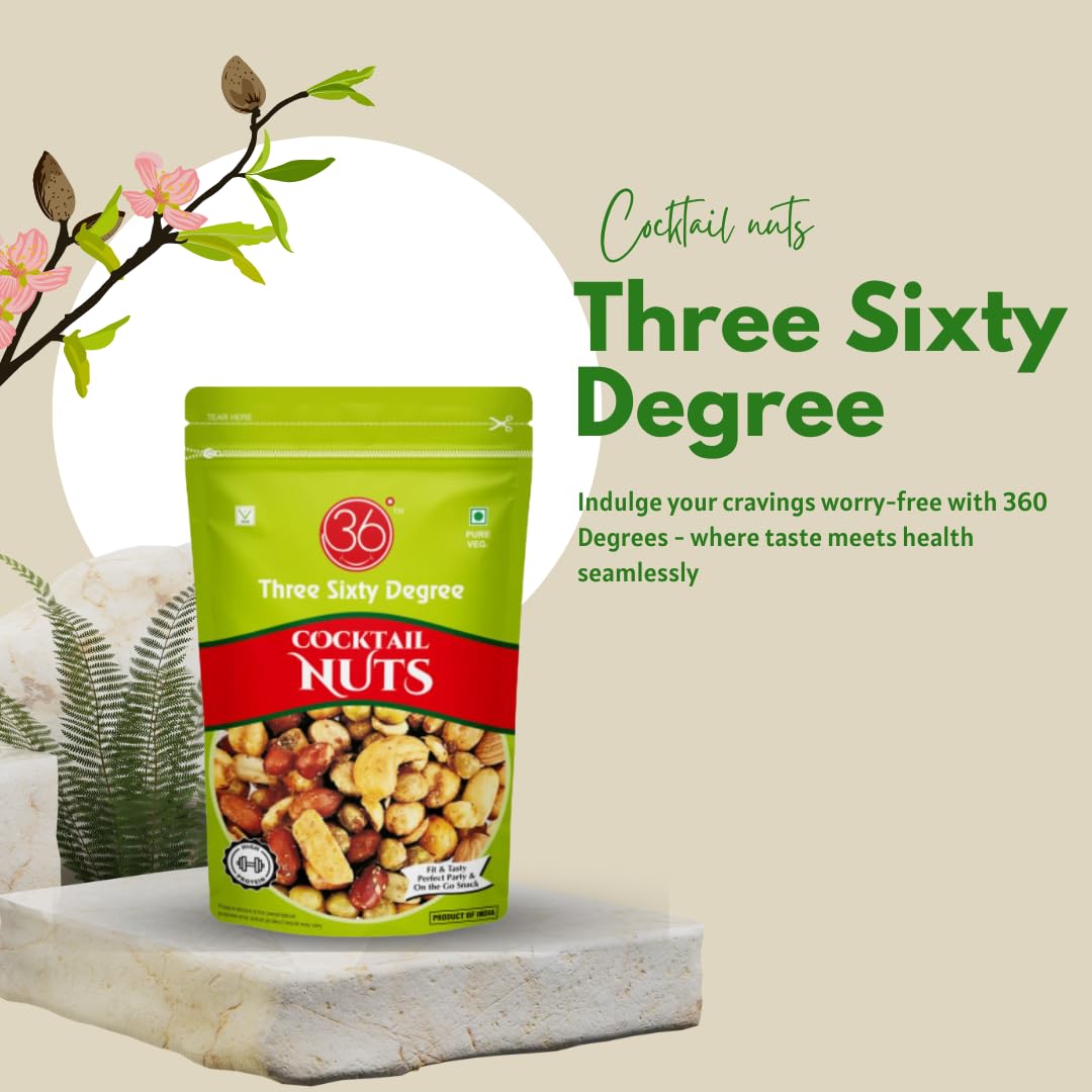 360 Three Sixty Degree Cocktail Nuts Zipper | Mixed Nuts, Chickpeas, Almonds, Cashews | Salty Kaju Badam, Chana, Khara Sing Mungfali | Crunchy & Tasty High Protein Snack | Healthy Snacks | 5 Packs x 120 Grams = 600 Grams 2
