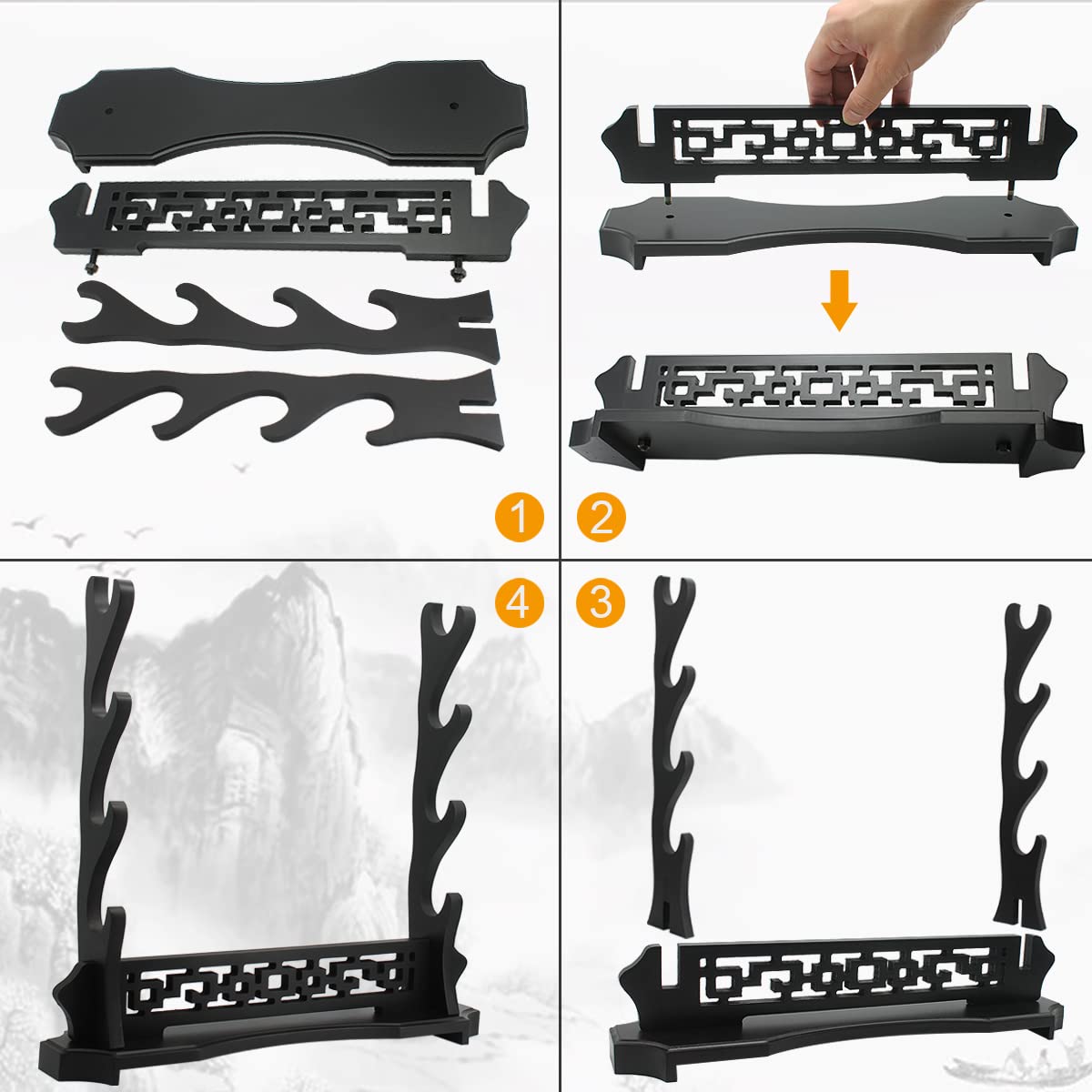 WANLIAN Schwertständer Vierschichtiger Schwertständer, Tischständer Katana Montagebasis Schwertständer für Displays, Schwarz