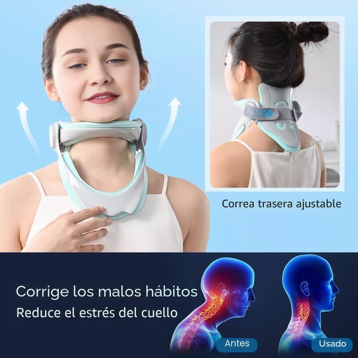 Soporte de cuello ajustable, dispositivo de tracción de cuello cervical para dolor de cuello y apoyo, protector de estiramiento de cuello, corrector de postura de cabeza hacia adelante, para