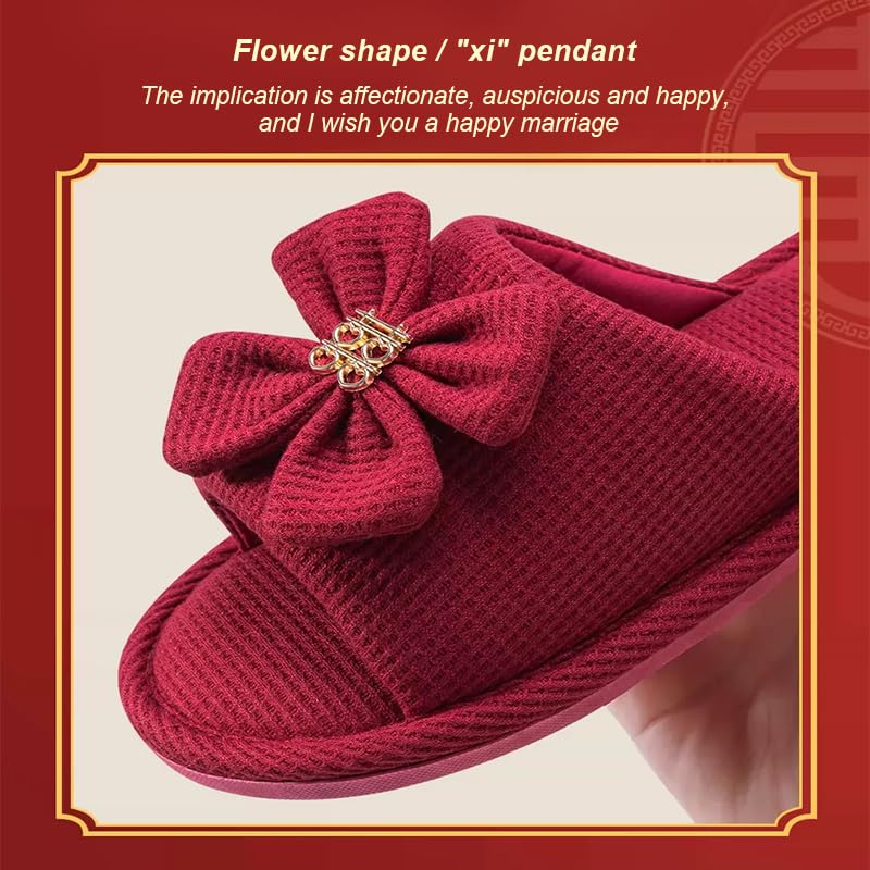 BEdaW Czerwone świąteczne świąteczne kapcie bawełniane, szlafrok ślubny pary kapcie, wygodne i ciepłe