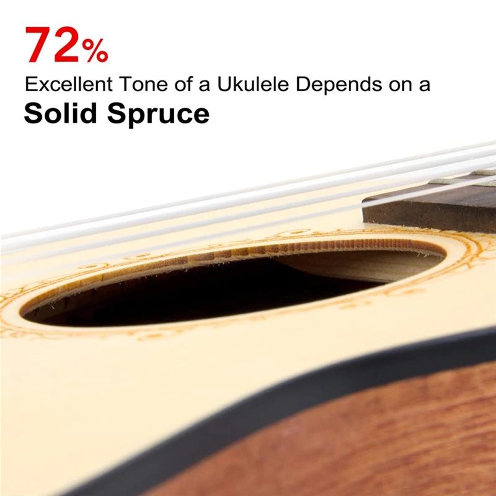 23-Zoll-Konzert-Ukulele, Massive Fichten-Ukelele-Gitarre Mit Ukelele-Gurt, Stimmgerät, Saite Und Tasche Ukulele für Anfänger
