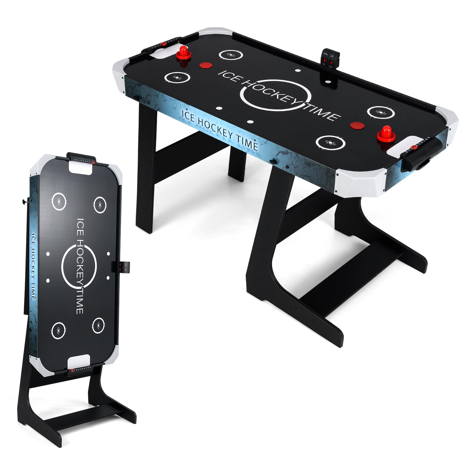 HOMASIS Tavolo da Air Hockey Pieghevole, Gioco Elettronico con Motore 12V e Display LED, 144 x 68 x 79 cm per Bambini e Adulti
