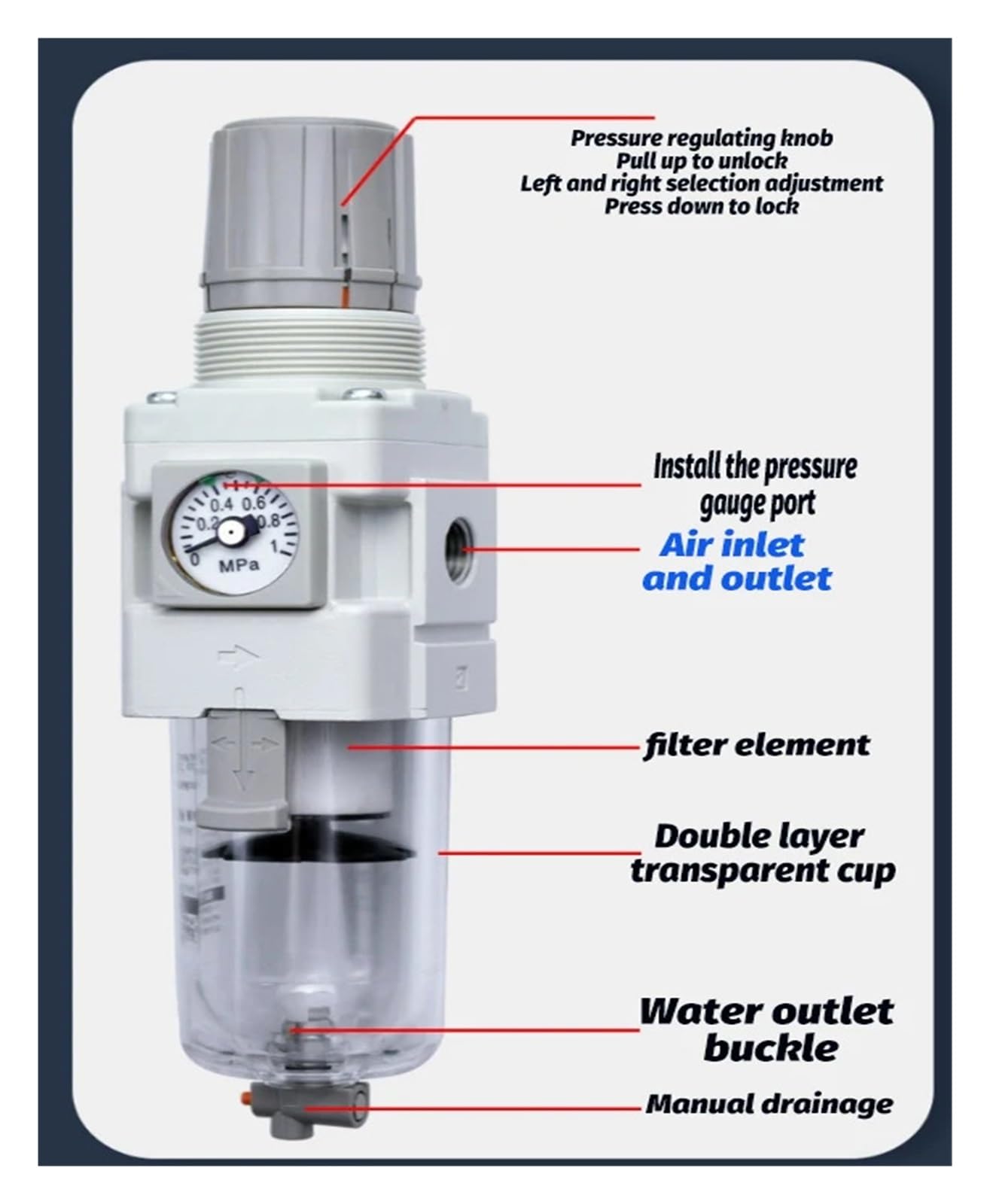 AW20/30-02E Filtro dell'aria separatore olio-acqua sorgente aria con valvola di regolazione della pressione Valvola riduzione(AW20-02G)