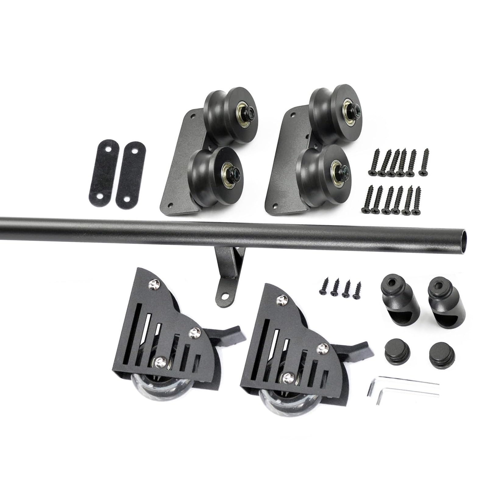 MRVAKDYDI Retractable Rolling Library Ladder Rails Kit, Sliding Ladder Hardware Kit, Black Steel Round Tube, With Floor Roller, 3.3ft-24ft(4ft/122cm Track Kit)