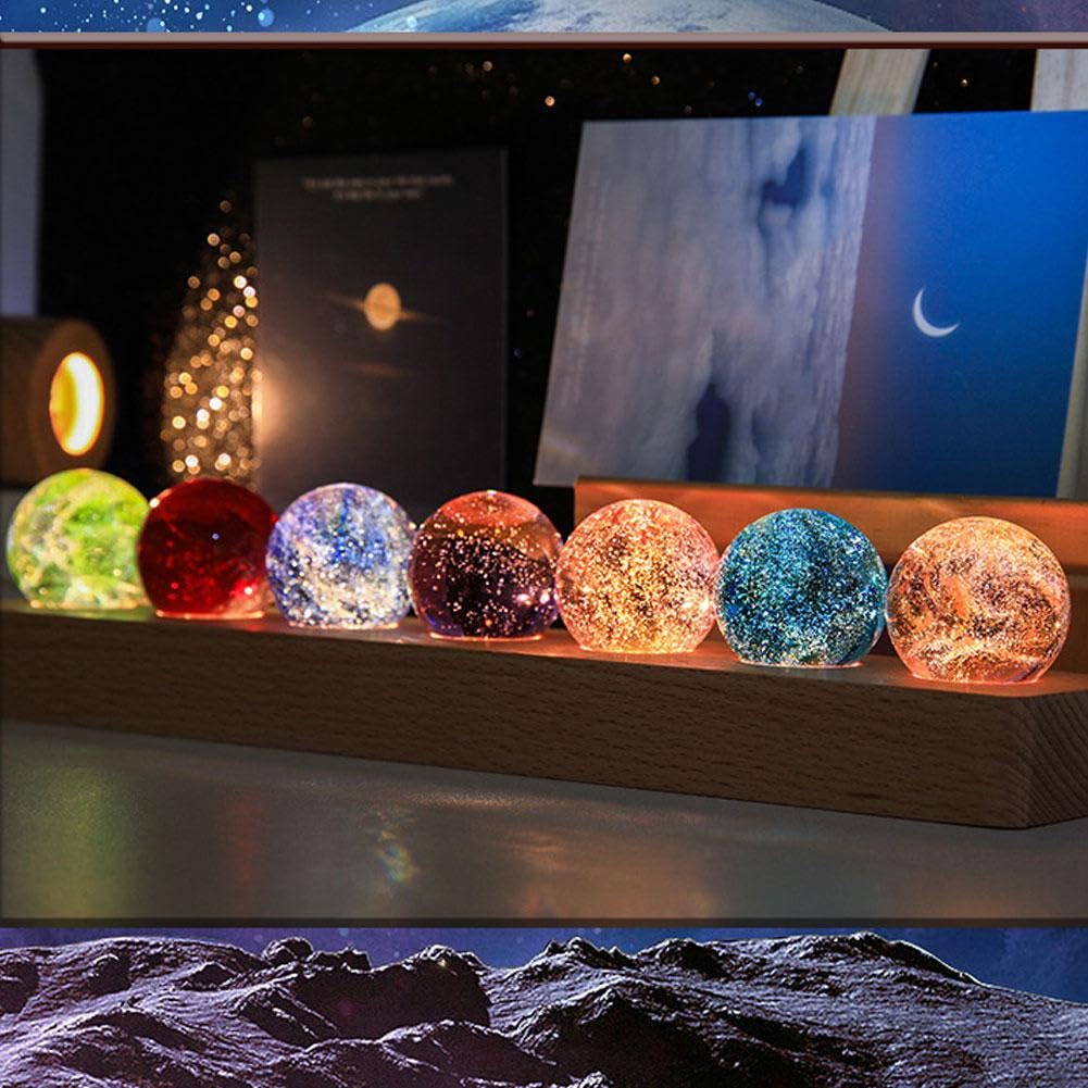Chakra di cristallo con sfere di ghiaccio incrinate, sfera di cristallo a LED con supporto in legno a LED, sfera di cristallo naturale, luce notturna, set di sfere decorative per chakra
