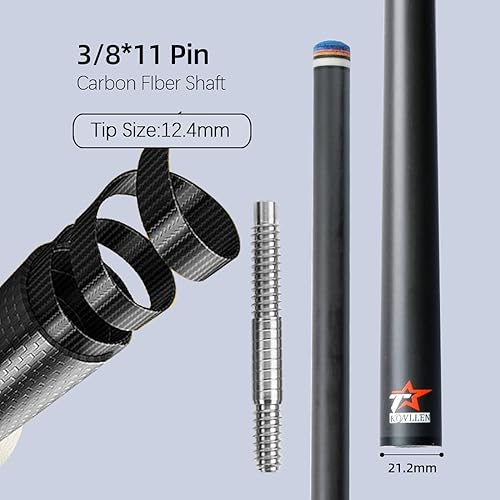 Miniatura 5 de KONLLEN Eje de taco de piscina Tecnología de fibra de carbono Billar Cue Stick Shaft-Uniloc QR (baja desviación, punta de 0.488in, cónico