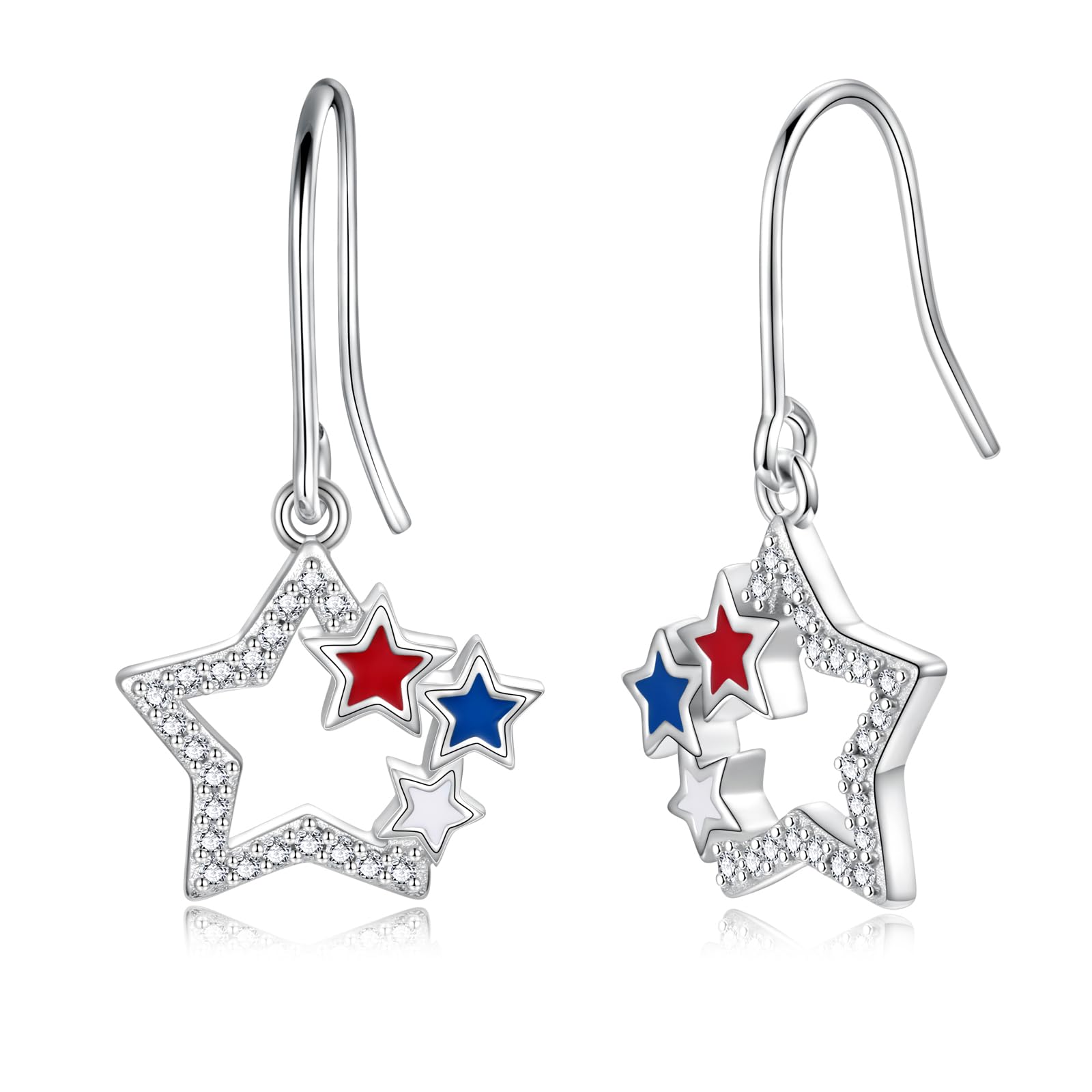 American Flag Earrings for Women Fourth of July Patriotic Stud Earrings 925 Sterling Silver USA Independence Day Patriots 4th of july Jewelry Gifts