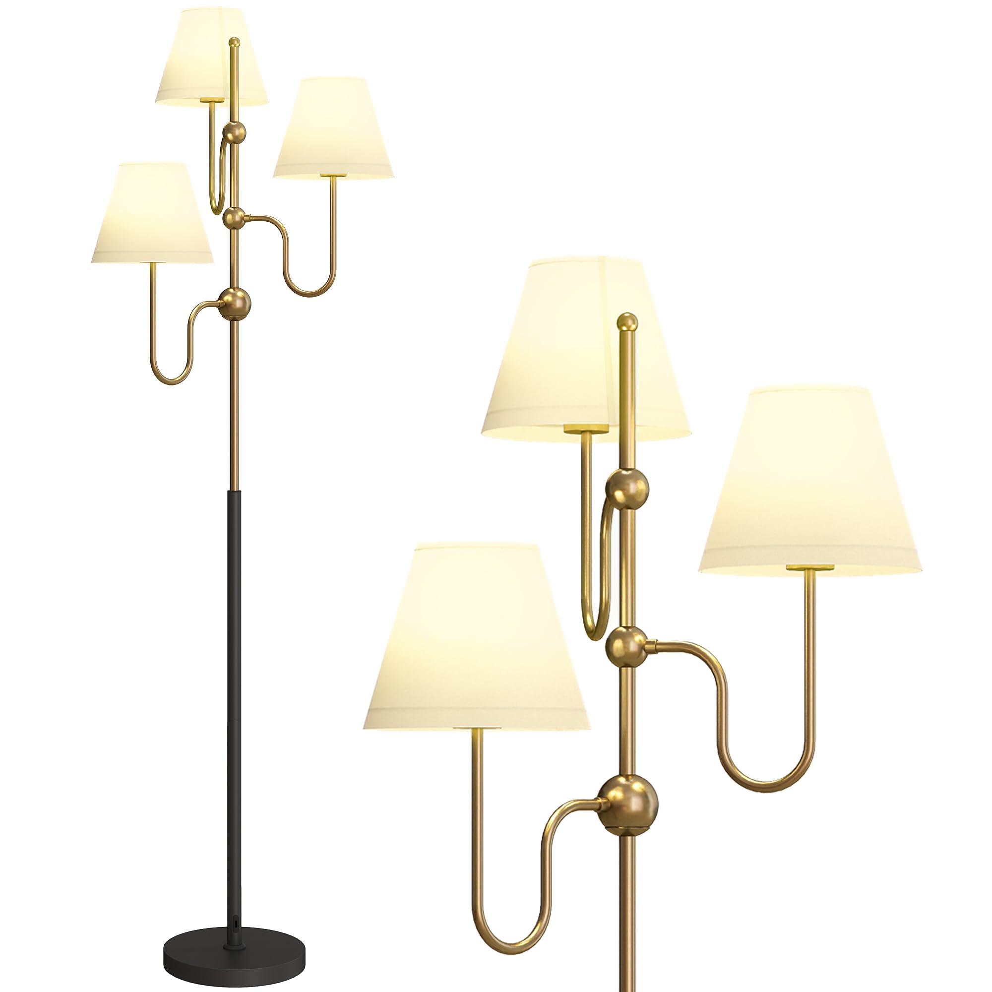 HOMCOM Floor Lamp, 165 cm Tall Standing Lamp with 3 Light and Foot Switch for Living Room, Bedroom, Bedside, Office, E27 Base Without Bulb (40W Max)