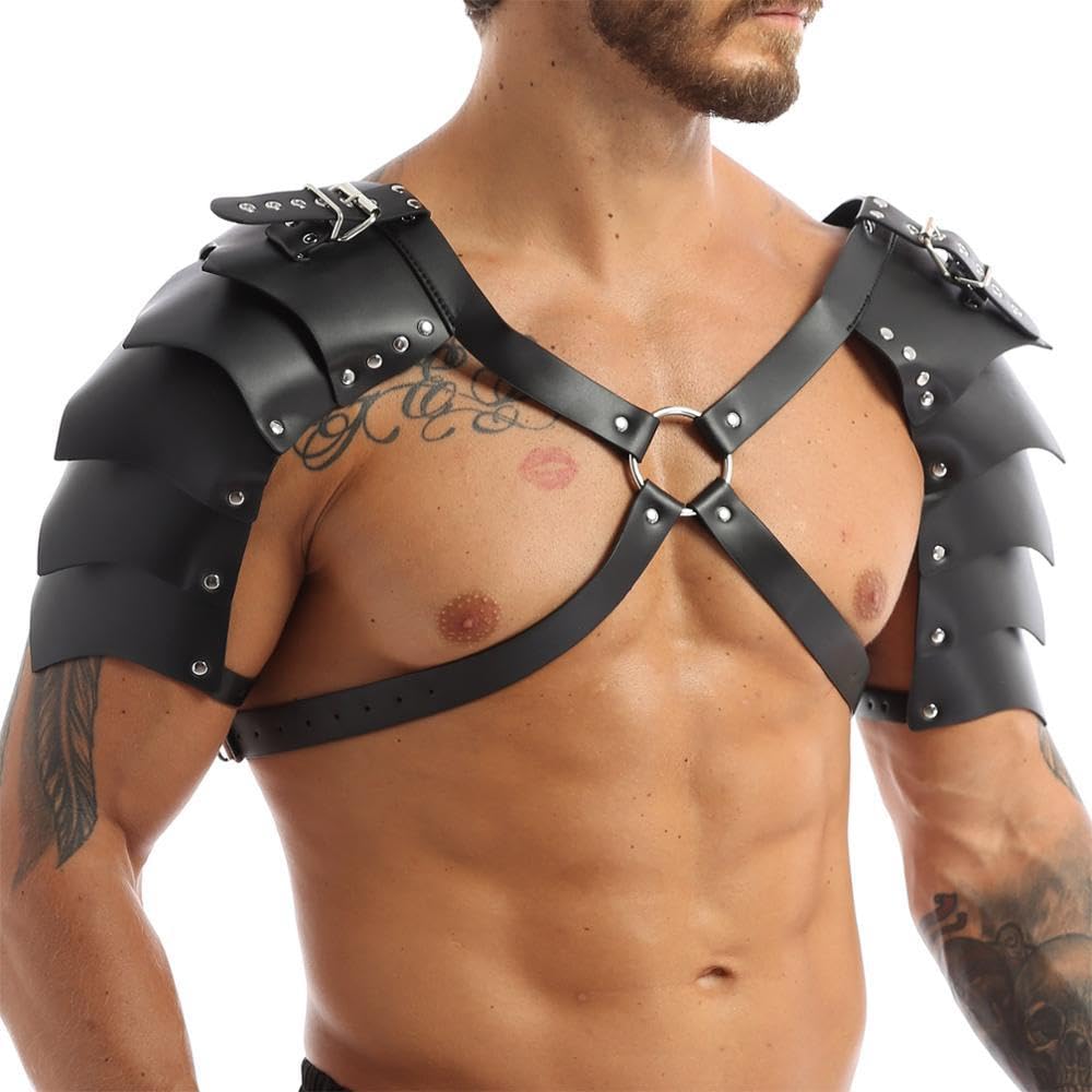 Medievale pelle spalla armatura protezione spalla vichinga cosplay corazzata spalla cavaliere LARP tracolla regolabile gotico Halloween costume carnevale accessori