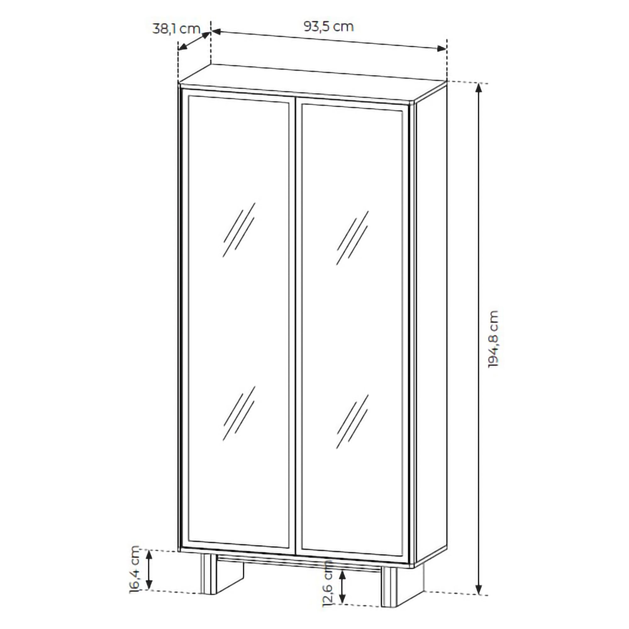 Dmora Vitrina Bayburt 94 x 38 x 195 cm de altura, marrón roble, 4 estantes y 2 puertas, mueble expositor con LED
