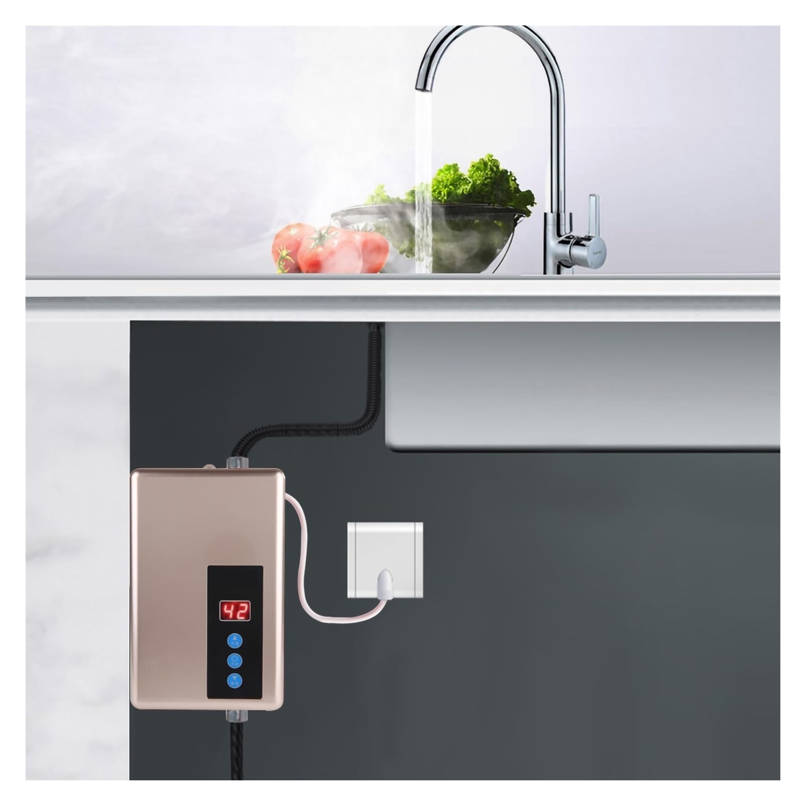Mini Calentador De Agua Eléctrico Instantáneo 5500 W Caliente For Ducha Sin Tanque, For Cocina RáPido Y CóModo(Black)