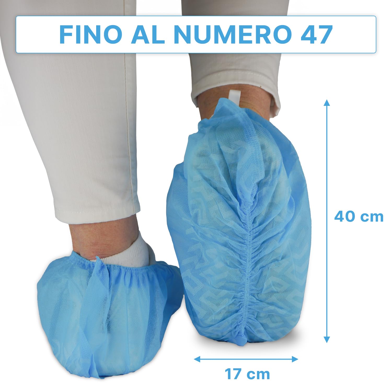 1000x ARNOMED copriscarpe monouso in PP monouso, salva scarpe blu con suola antiscivolo, copriscarpe antiscivolo, copriscarpe fino alla taglia 47, dimensioni: 17x40cm, sovrascarpe per cantiere