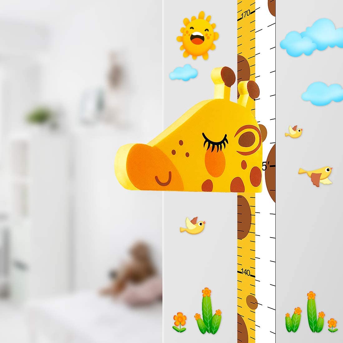 Baby Height Growth Chart Ruler for Kids Room Decor, Children Height Growth Chart Ruler, 3D Movable Giraffe Height Ruler Nursery Animal Wall Decals