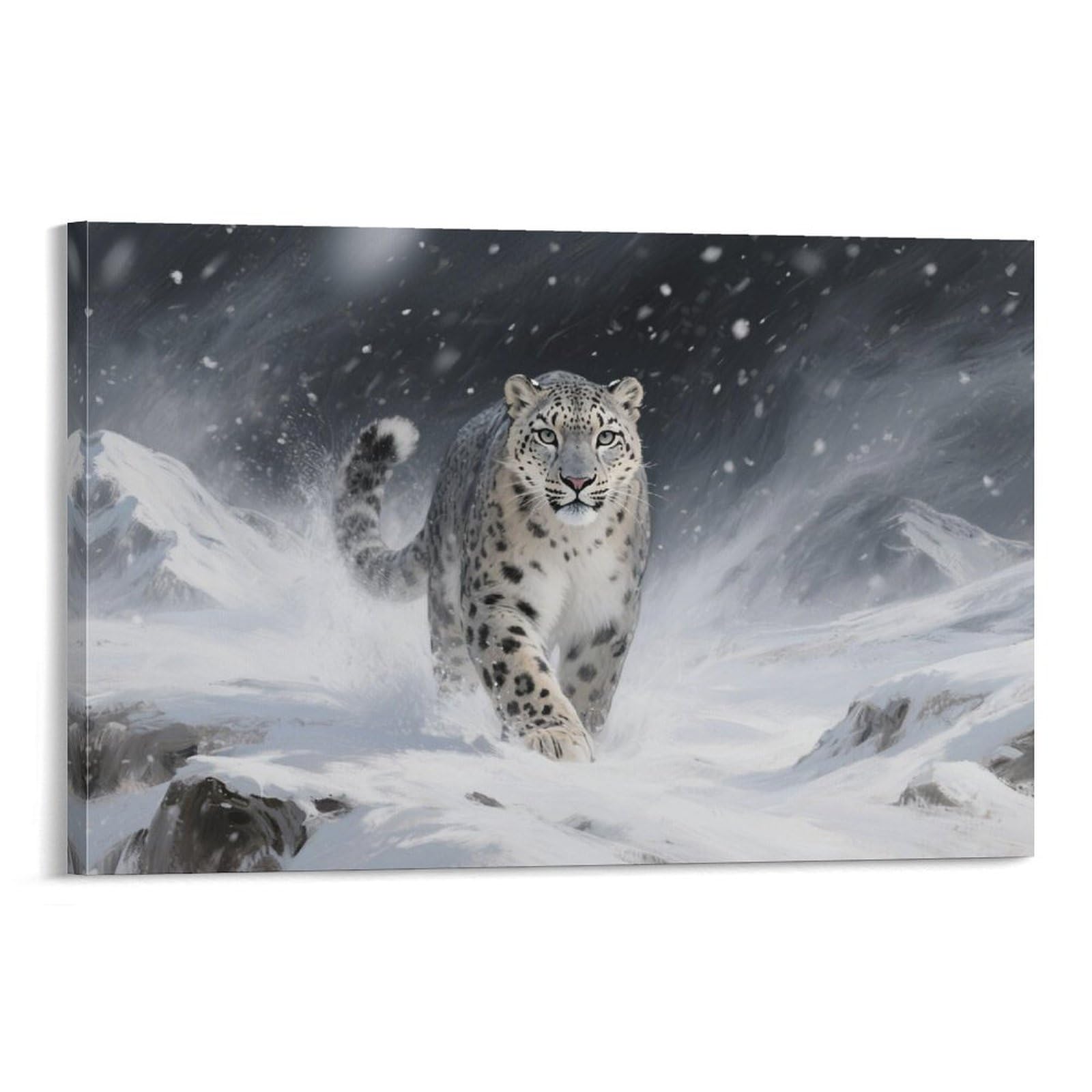 YYVKPMLXC Snow Leopard Wall Art Blizzard Mountain Canvas Pictures Giclee Artwork Modern Stretched Decor by Paintings Ready To Hang for Home Decoration 16x24inch(40x60cm)