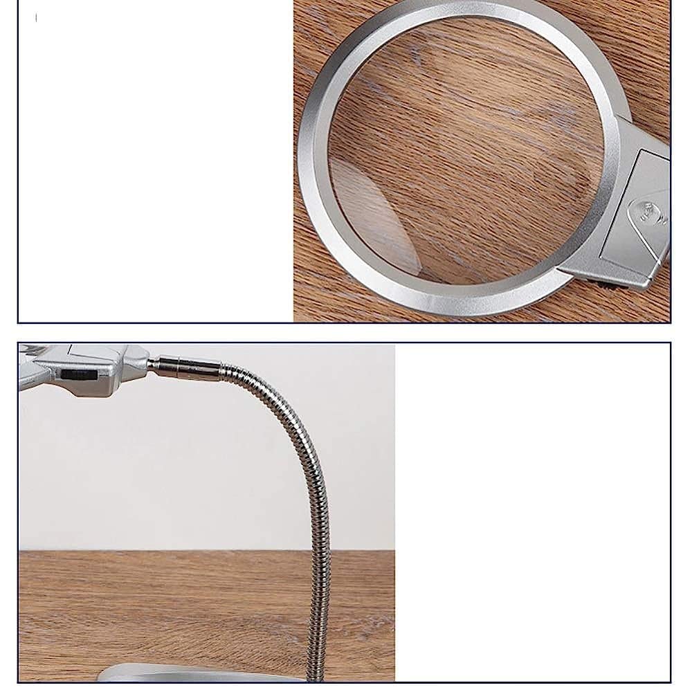 Lupa, sobremesa con luz LED Lupa portátil de Mano, con Aumento 2X 5X para Lectura Lupa/Plata (Plata) Stabilize