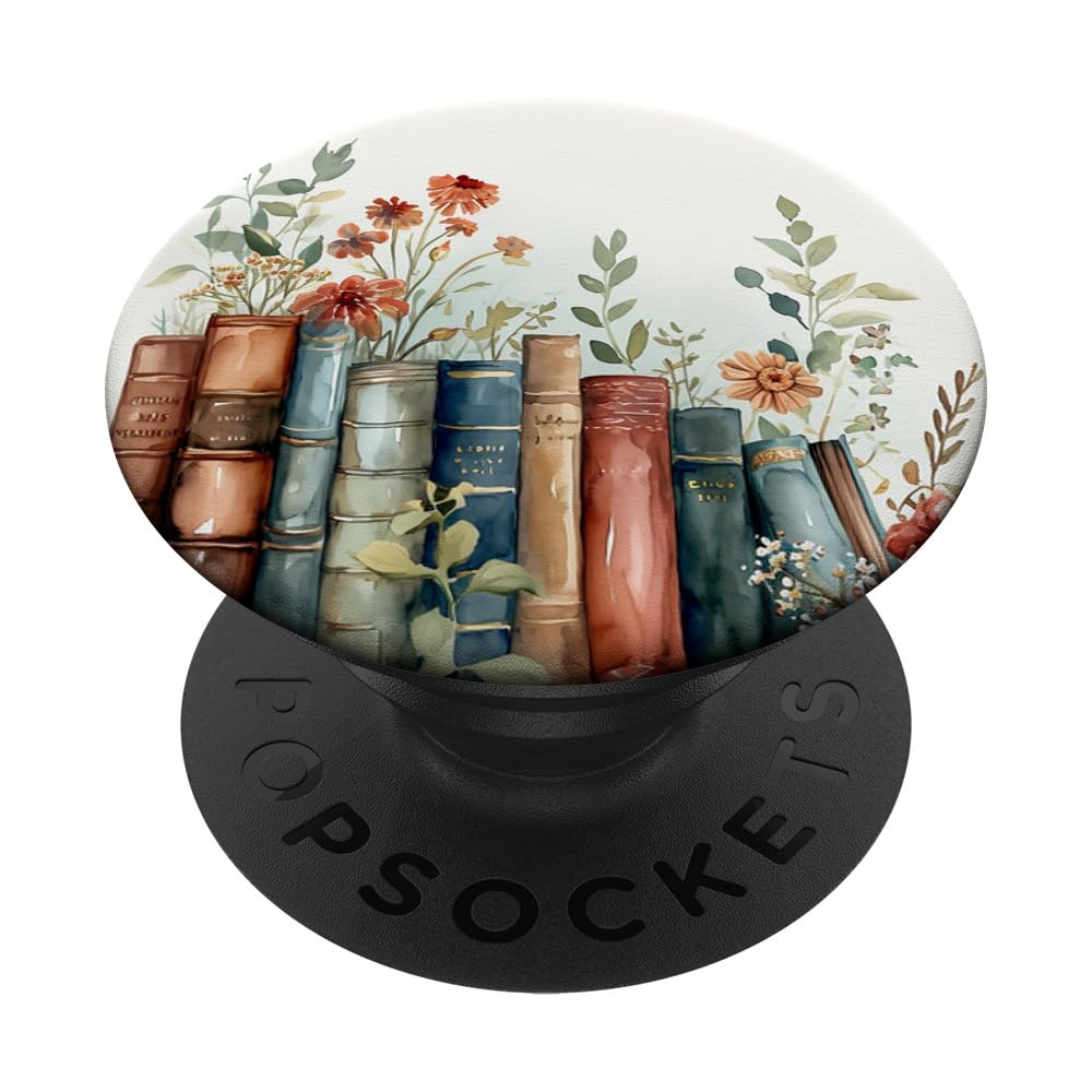 Book Lover Floral Book Theme Flower Girly Wildflower PopSockets Adhesive PopGrip