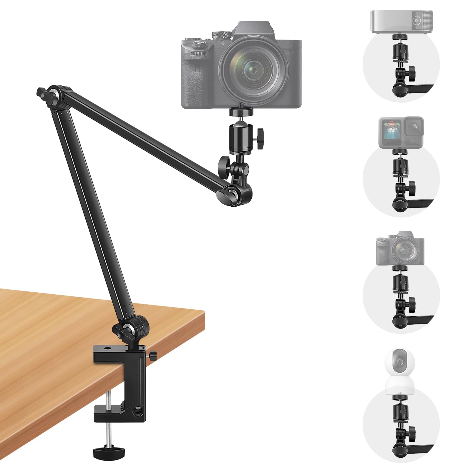 Webcam Ständer Halterung, 70 cm Arm mit Klemme Schreibtisch Kamera Halterung mit 1/4'' Schrauben,Überkopf Tischkamera Telefonhalterung für DSLR Gopro Hero Action Kamera Videoleuchte Logitech Webcam