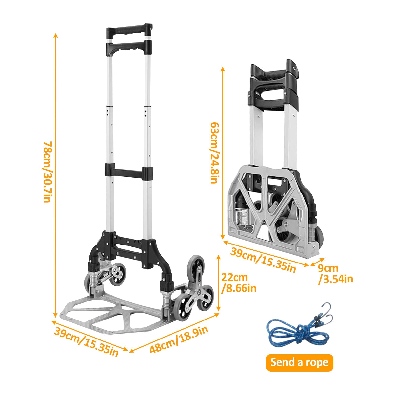 Carretilla de mano para escalera, carro plegable portátil con ruedas | Carro de la compra de alto rendimiento para la distribución en viajes, en el lugar de trabajo, en el almacén