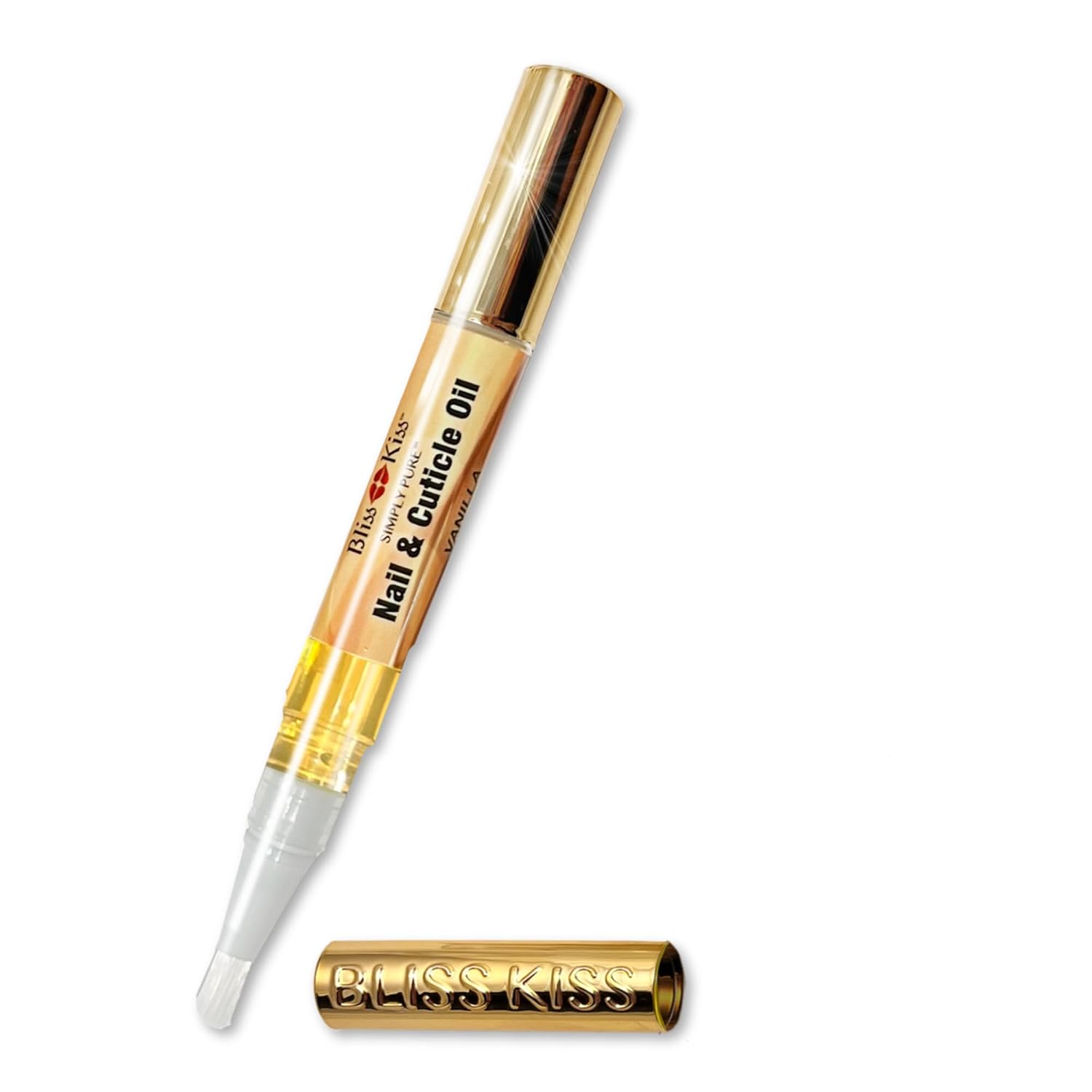 Bliss Kiss Vanilla Nail & Cuticle Oil Pen - Jojoba Vitamin E Strengthener for Brittle Peeling Nails Growth Serum