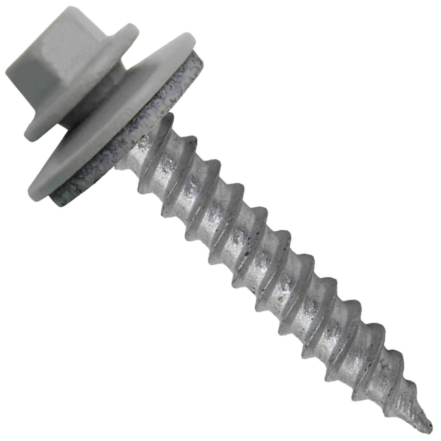 Metal Roofing Screw: (250) 12 x 1-1/2 ABC GRAY Hex ReGrip Sheet Metal Roof Screw. Sharp Point metal to wood siding screws. 5/8 EPDM washer.