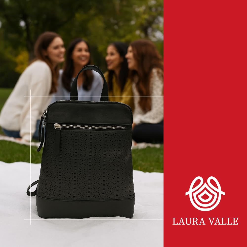 Laura Valle Mochila Piel Mujer Auténtica Modelo Flamenco – Bolso Mujer Verano Juvenil y Elegante Bolso Cuero Diseño Repujado y Bolsillo Antirrobo Seguro