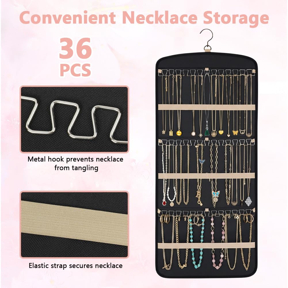 Aucuu Organizer per Gioielli da Appendere, Hanging Jewelry Organizer per Armadio, Storage Doppia Faccia per Gioielli, Porta Orecchini da Parete con 39 Tasche e 3 ganci a Forma di Onda