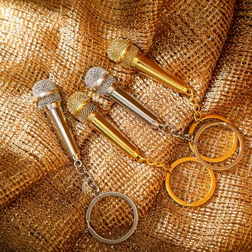 Image of Sureio Mini Microphone Music Keychain Retro Sound Pendant Keyring Charm Microphone Music Key Chain for Singer Gift