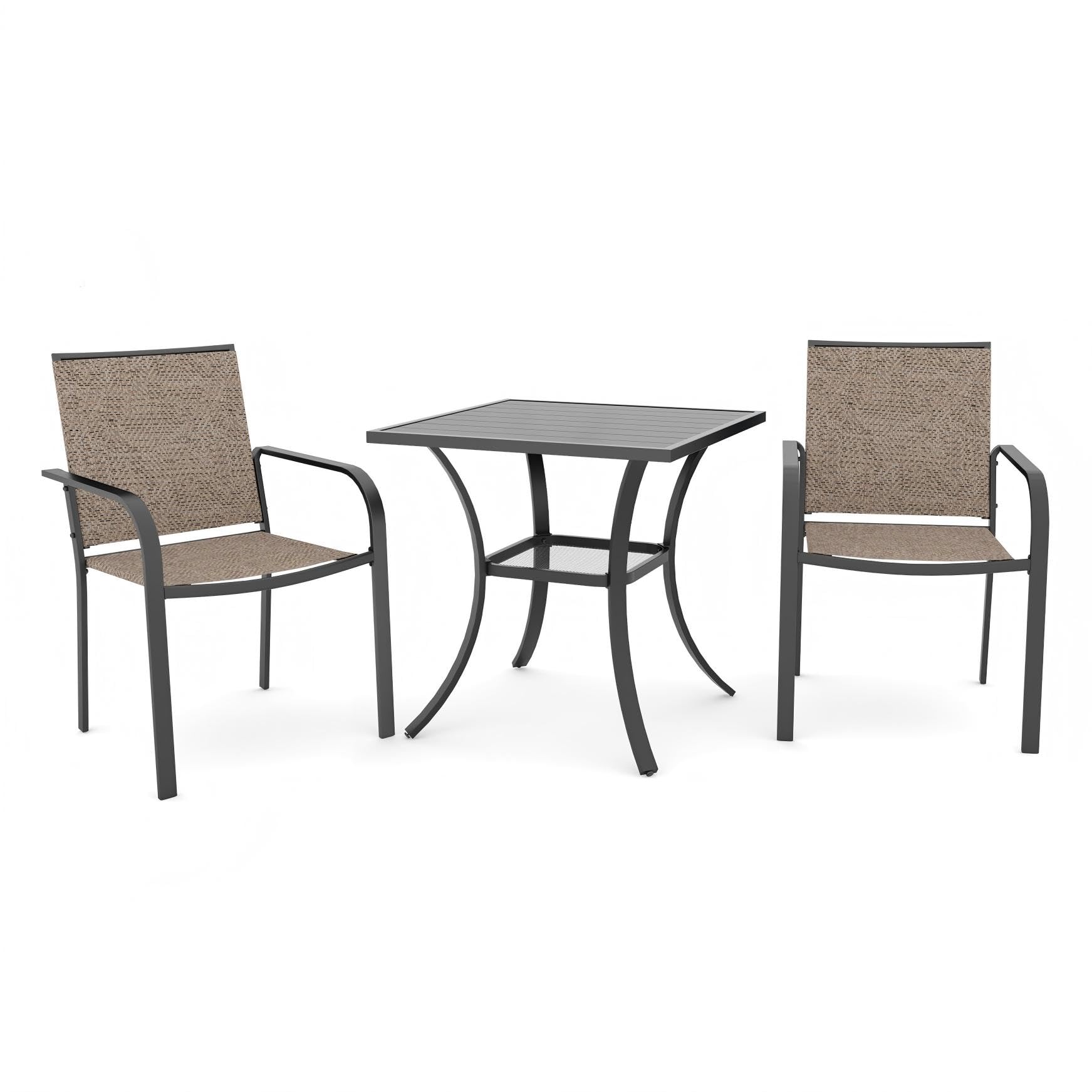 Anmutig Outdoor Bistro Set for 2, Stackable Chairs &amp; Square Table, Beige