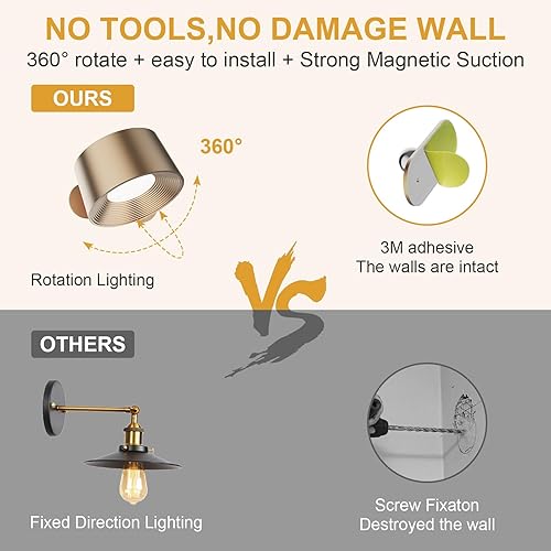 Miniatura 2 de H HAGU LANDE LED Wall Sconces, LED Wall Mounted Lamps, LED Reading Lights for Bedroom, Wireless Lamp with 360 Rotate Magnetic Ball for Reading Study