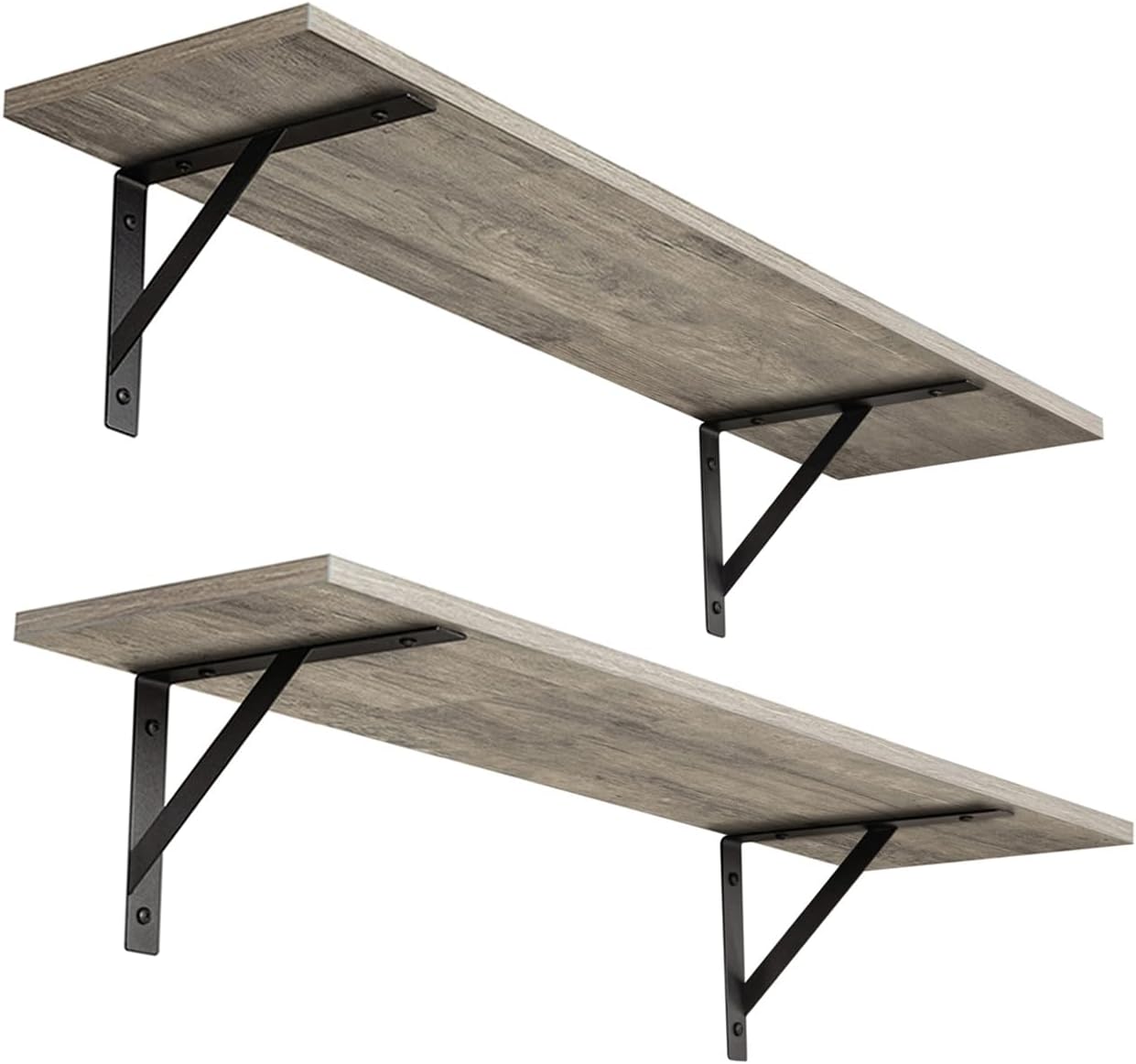 DINZI LVJ Wall Shelves, 23.6 x 7.9 x 6.1 Inch Floating Shelves for Wall, Set of 2, Easy-to-Install Wall Storage Ledges with Sturdy Metal Brackets for Living Room, Bathroom, Kitchen, Gray Wash 23.6 Inch Grey Wash