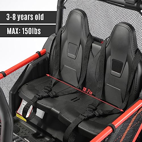 ELEMARA 2 Seater Ride on Car,12V Battery Powered Off-Road UTV Toy,4WD Electric Car with Remote Control,LED Lights,Bluetooth, 3 Speeds,2 Spring Suspension for 3-8 Boys & Girls,Red,48.2