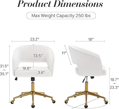 Miniatura 3 de Silla de escritorio giratoria para oficina en casa, moderna silla de tocador de terciopelo, sillón de altura ajustable con base dorada, silla de