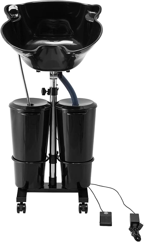 VEVOR Portable Shampoo Bowl, Shampoo Sink for Washing Hair with Electric Pump, Includes 2 Buckets 2 Showerheads, Drain Hose, Height and Angle Adjustable Portable Wash Bowl for Home Salon Use, Black | For Home & Salon, with 2 Buckets 2 Showerheads, Drain Hose, Height & Angle Adjustable Portable Wash Bowl, PP Material, Black