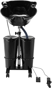 Happybuy Portable Shampoo Bowl,Black, Shampoo Sink for Washing Hair with Electric Pump, Includes 2 Buckets 2 Showerheads, Drain Hose, Height and Angle Adjustable Portable Wash Bowl for Home Salon Use