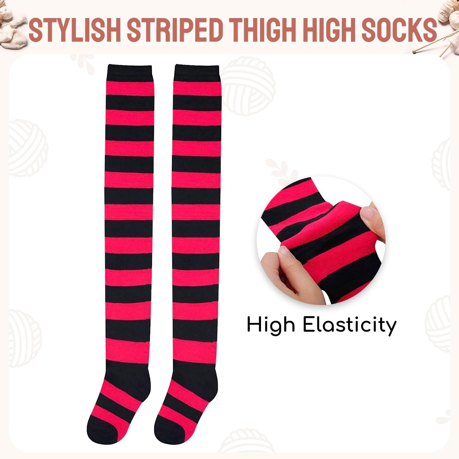 Striped Thigh High Socks - Christmas Over the Knee High Stockings for Women Teen Girls - Image 5