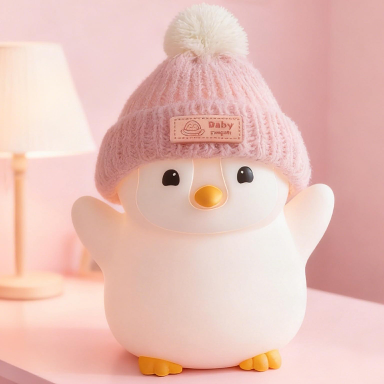 FAMIDUO Luz Nocturna Bebe Pingüino, Luz Nocturna Infantil de Silicona con Control Táctil, LED Recargable Lampara Bebe Noche 20 Minutos Temporizador,Decoración para Dormitorio,Regalo para Bebés y Niños