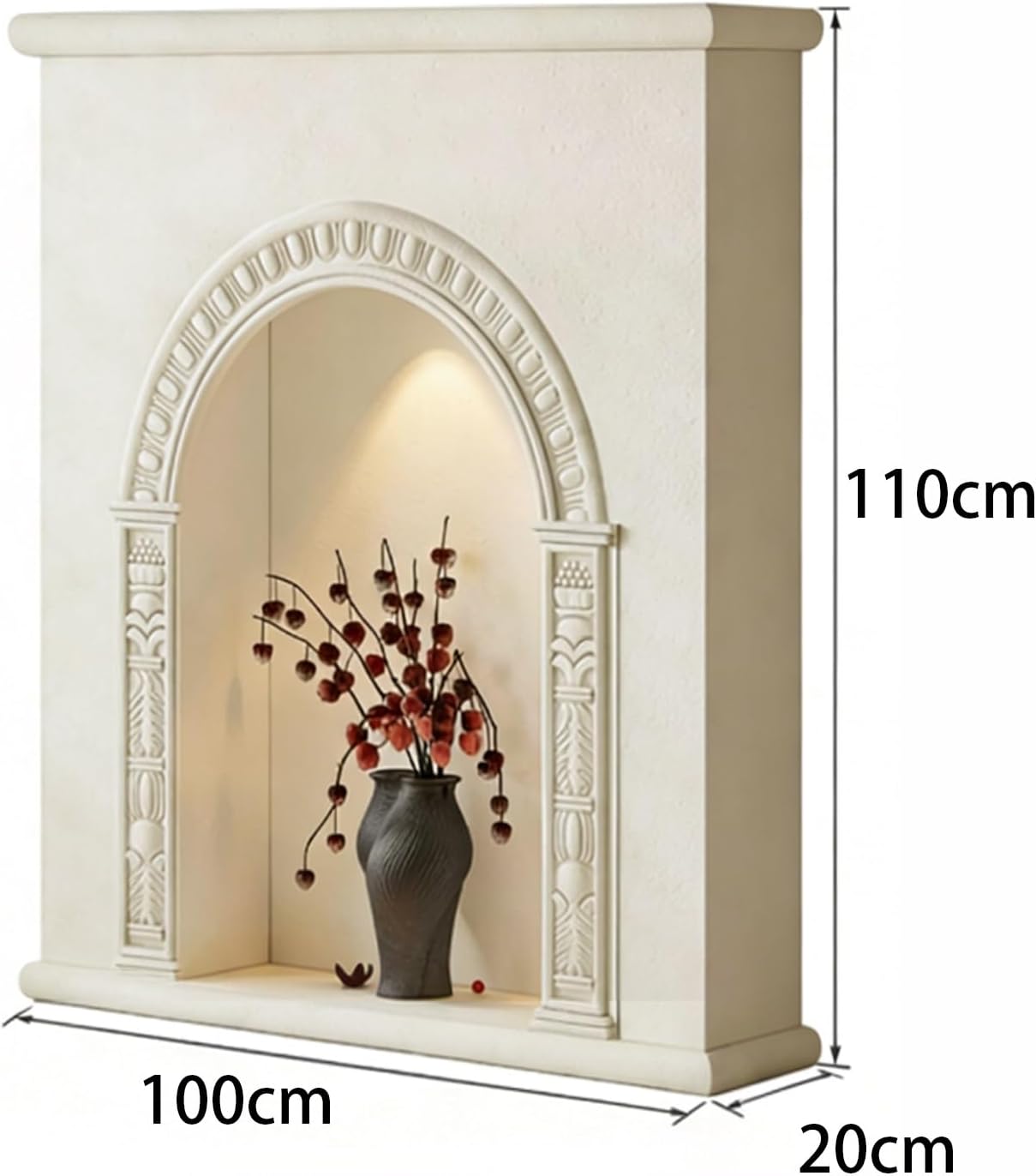 Electric Fireplace Stove Mantel Decorative Fireplace Mantel Shelf Vintage Arched Surround Cabinet(Black,Medium)