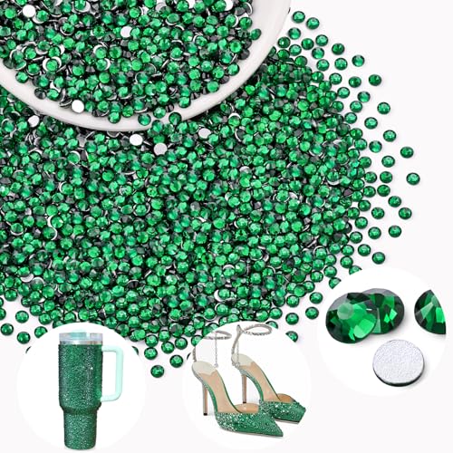 Image of 5000PCS SS6 /2mm Crystal Glass Rhinestones for Bedazzling (Emerald Green) | Flatback Rhinestones for Crafting DIY Nail Art Makeup Decoration, Gems Diomand Charms for Tumbler Shoes Clothing Mug