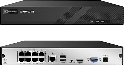 ONWOTE NVR de 8 canales 4K 8MP (8 puertos PoE incorporados), grabadora de seguridad de audio de video, solo funciona con cámaras IP PoE ONWOTE de 8MP/6MP/5MP, reproducción de sincronización de 8