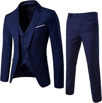 Sharp and Sophisticated 3-Piece Mens Business Suit - Slim Fit, One Button, Solid Color Jacket, Vest, and Pants