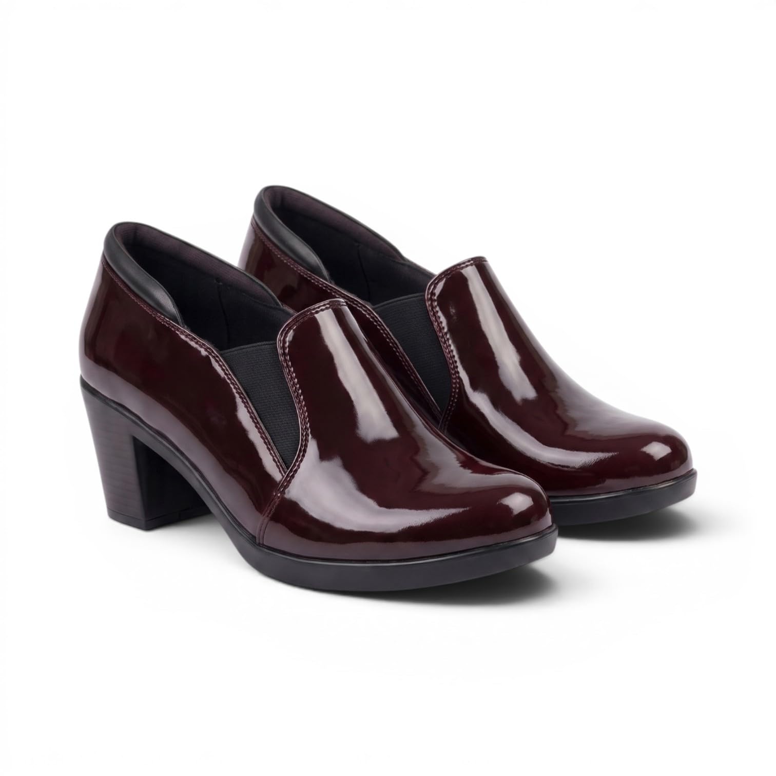Women's Patent Leather Block Heel Chelsea Boots | Glossy Slip-On Ankle Boots | Elastic Side Panel Comfortable Dress Boots-image-35
