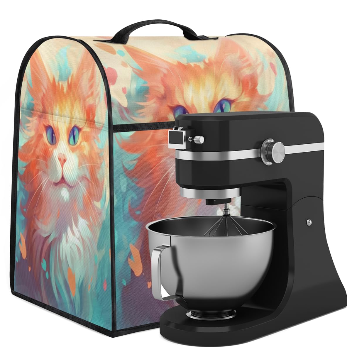 Coffee Maker Cover Watercolor Cat Cute Kitchen Appliance Covers Small Appliance Covers Blender Cover Juicer Cover Dust Covers for Kitchen Appliances with Top Handle and Pockets,Washable,C347