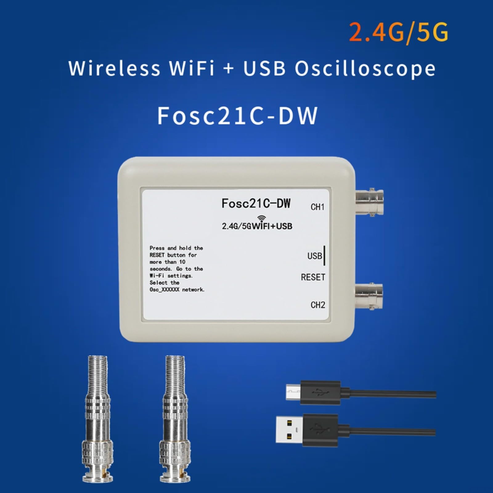 Oscilloscopio a doppio canale Fosc21C-DW con WIFI a doppia banda e USB per analisi del segnale in laboratorio R&S automazione industriale e test del dispositivo