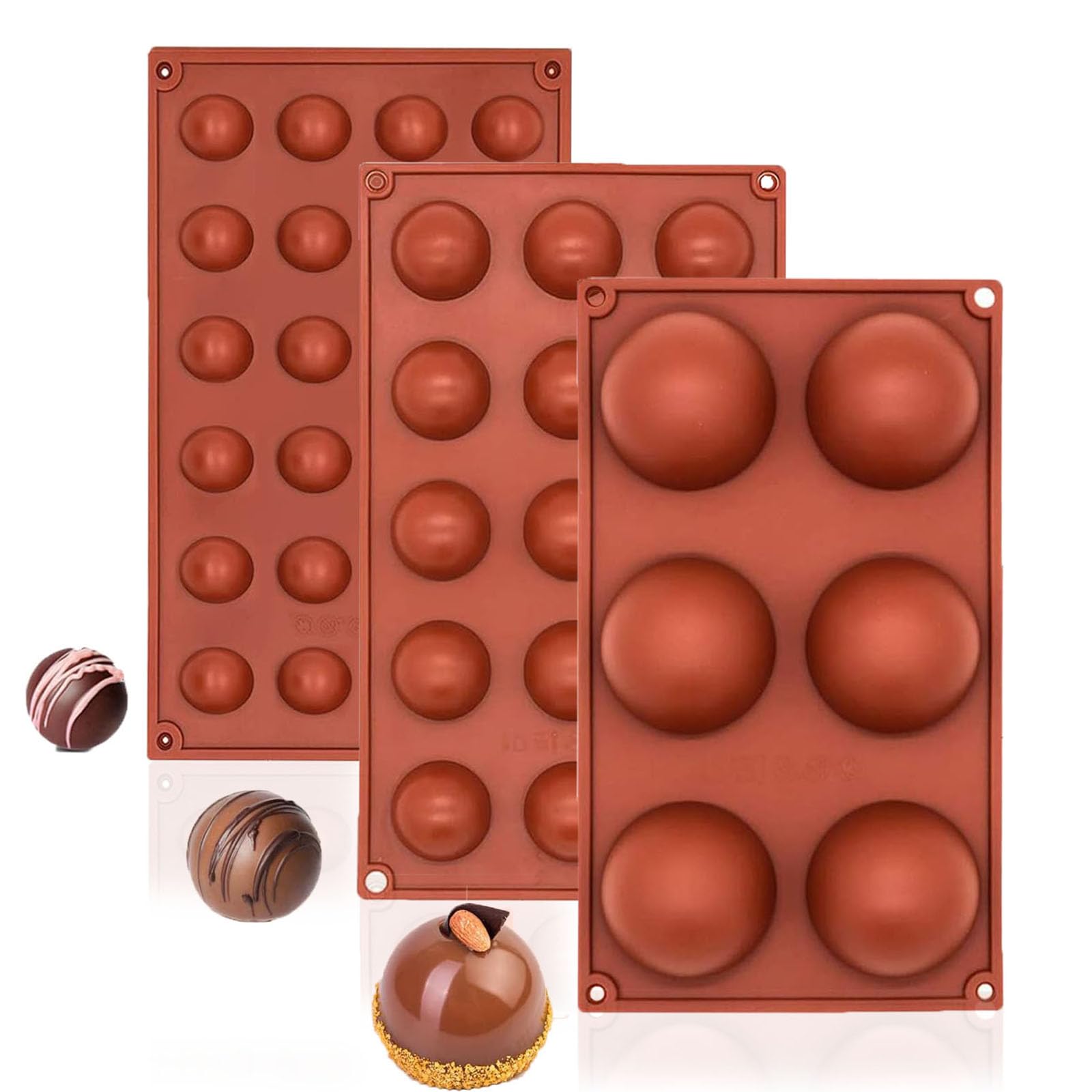 Semi Sphere Silicone Mould, Hot Chocolate Bomb Moulds, Silicone Dome Mould for Making Chocolate, Cake, Jelly, Dome Mousse (6, 15, 24 Cavities)