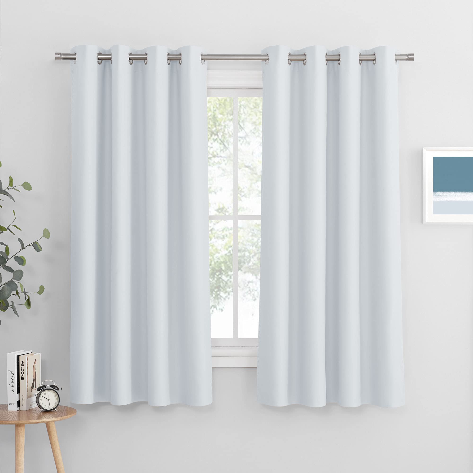 PONY DANCE Tende Termiche Isolanti per Interni Tende Cameretta Bambini Oscurante Curtains ad Anelli per Finestre Piccole 2 Pezzi L 132 x A 158 cm, Bianco Grigiastro