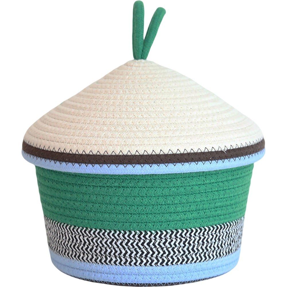 Sslvya Small Woven Storage Baskets with Lids, Round Cotton Rope Basket with Lid, Decorative Basket Cute Storage Bins for Home Decor